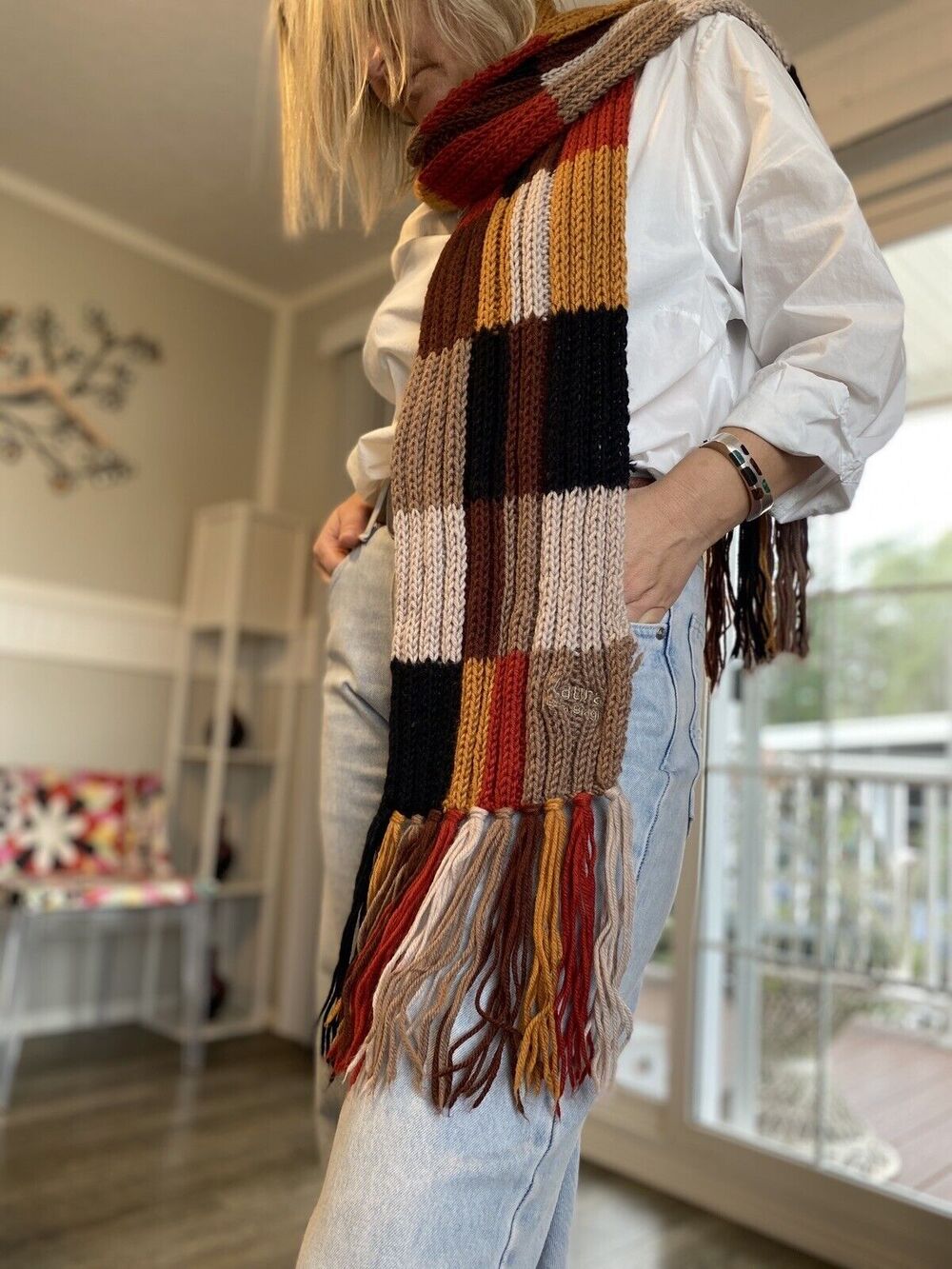 LAURA BIAGIOTTI Knitted Italian Scarf Pattern Stripe 55% Wool 45% Acrylic